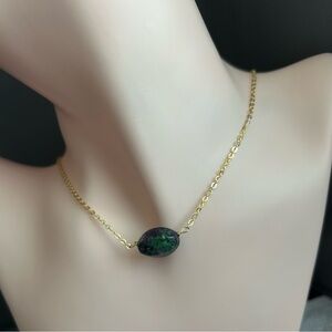 Hand Crafted Gold stainless  Chain Necklace with Chunky 14 mm Jasper Stone .New